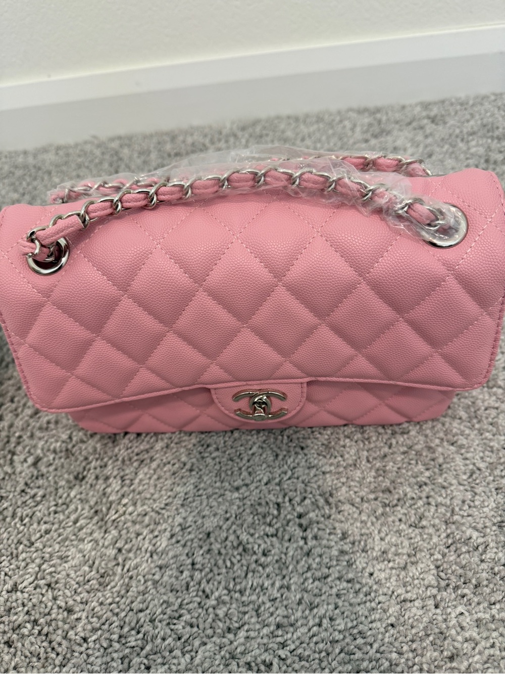 INSPIRED… Pink Quilted Chain-Handle Shoulder Bag with silver hardware